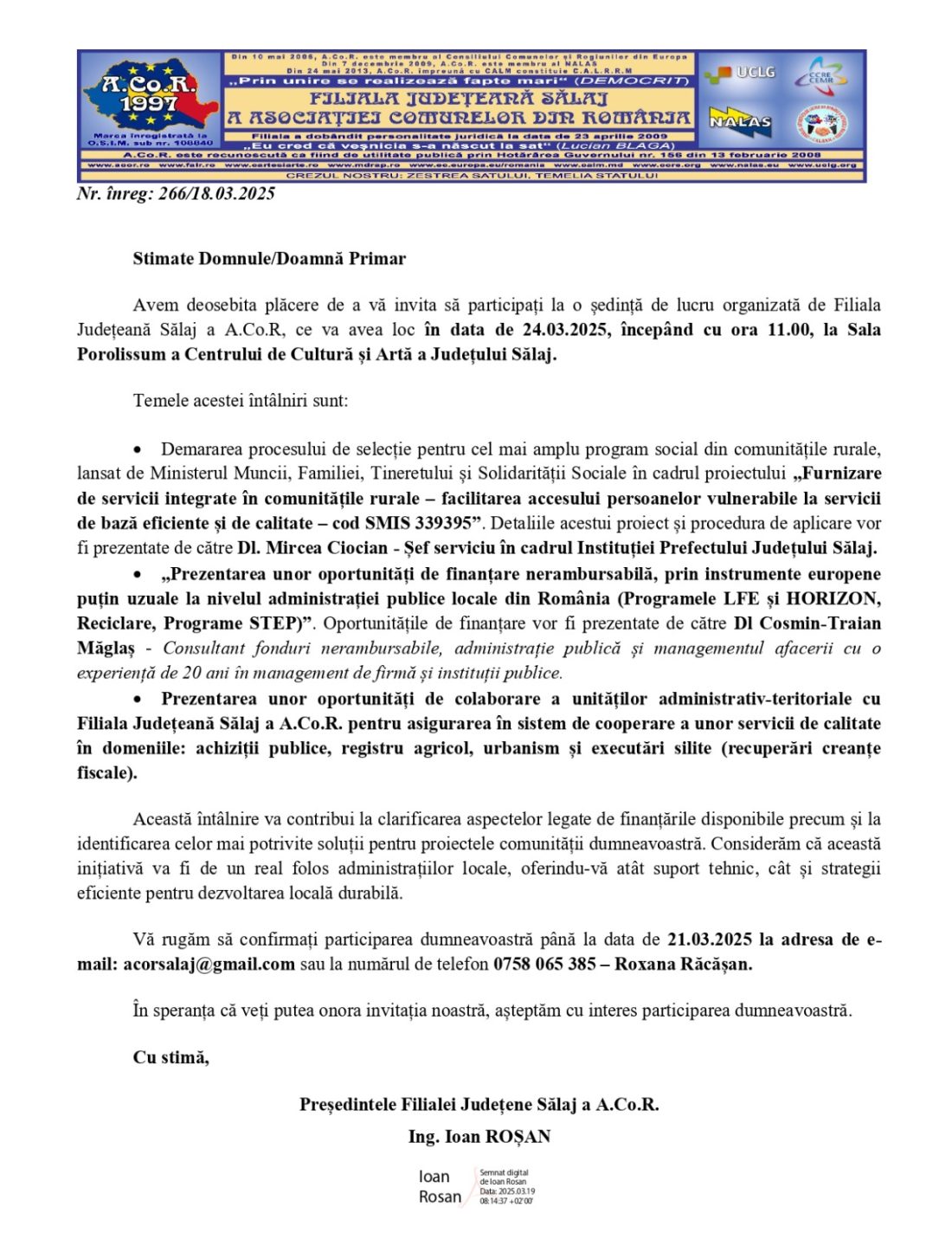 Invitație ședință de lucru